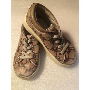 Michael Kors Kids Monogram Canvas Lace Up Sneakers Brown Tan baby size 7